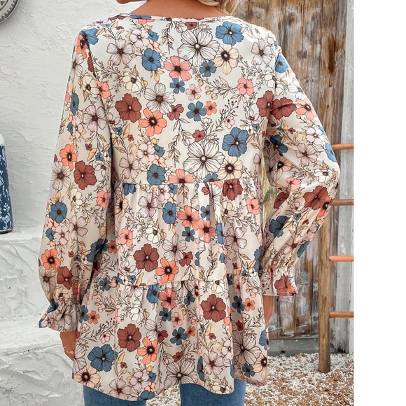 Maternity Floral Print Round Neck Long Sleeve Blouse - Picture 7 of 9
